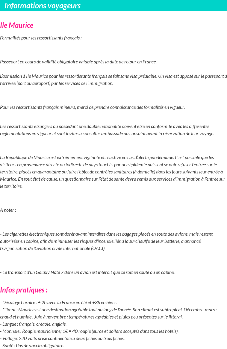 Formalités et infos voyageurs