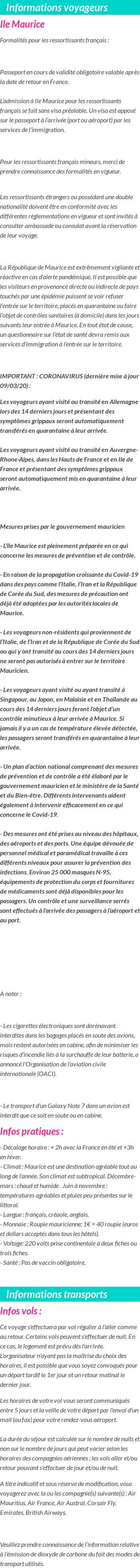 Formalités et infos voyageurs