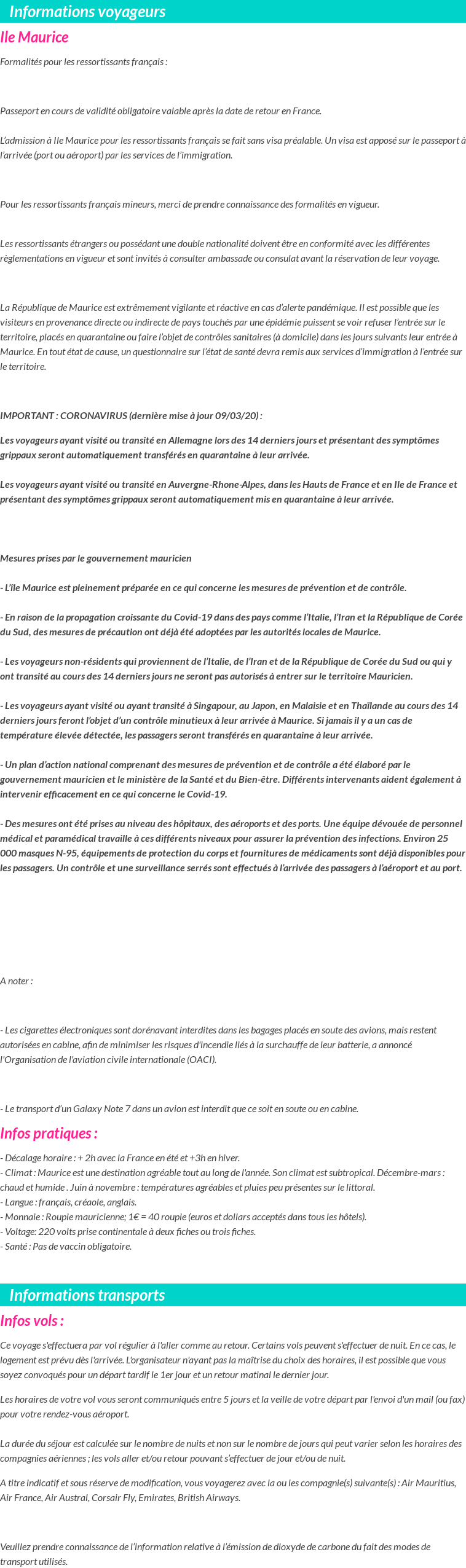 Formalités et infos voyageurs