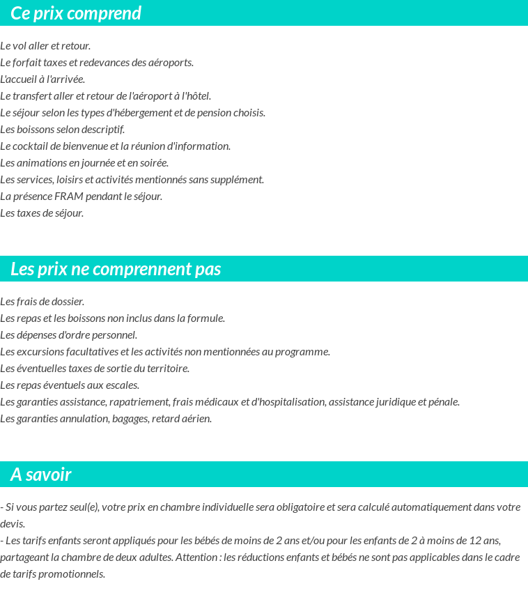 Conditions tarifaires