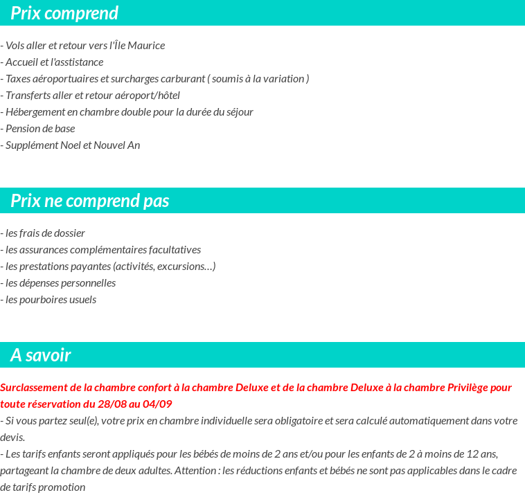 Conditions tarifaires