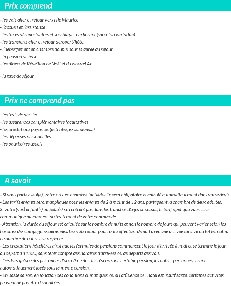 Conditions tarifaires