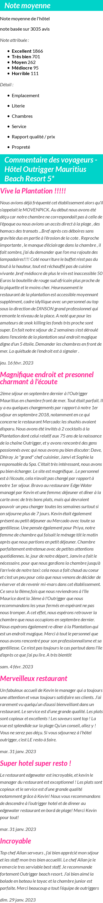 Avis clients