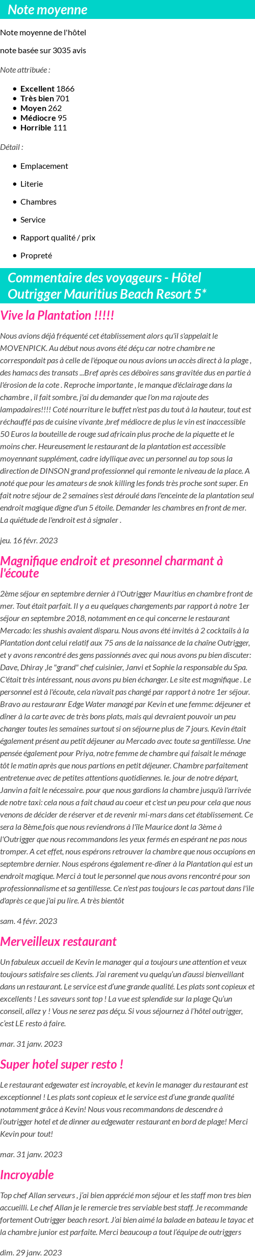 Avis clients