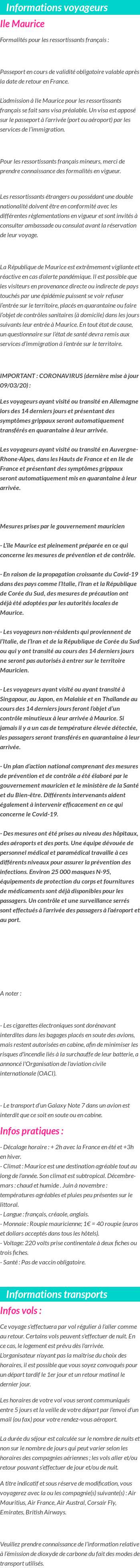 Formalités et infos voyageurs