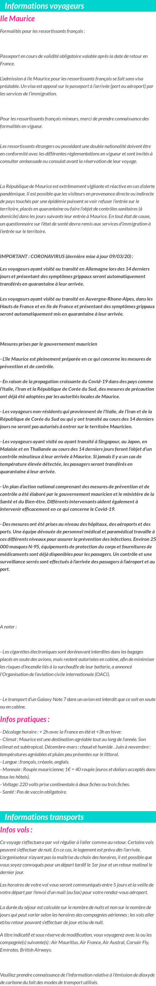 Formalités et infos voyageurs