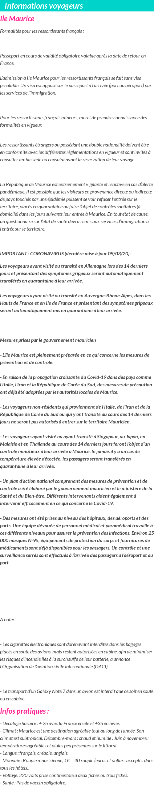 Formalités et infos voyageurs