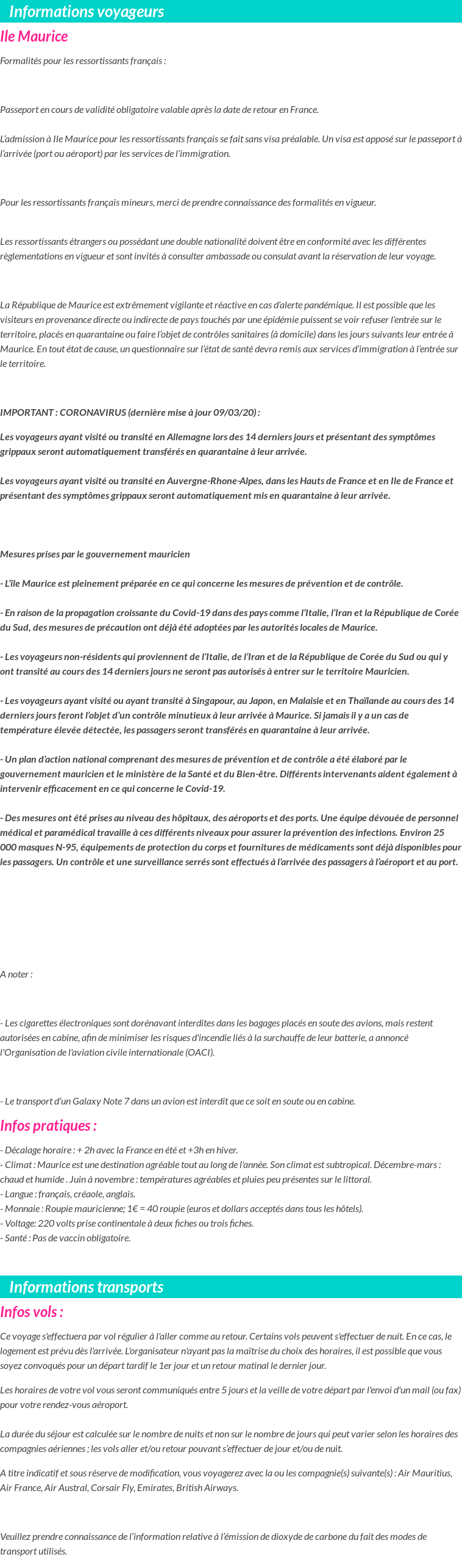 Formalités et infos voyageurs