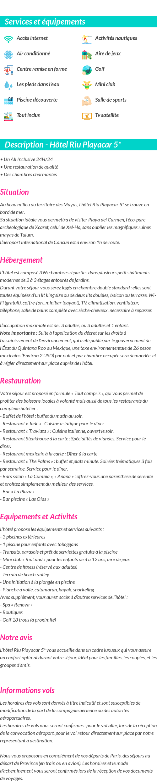 Détails du séjour