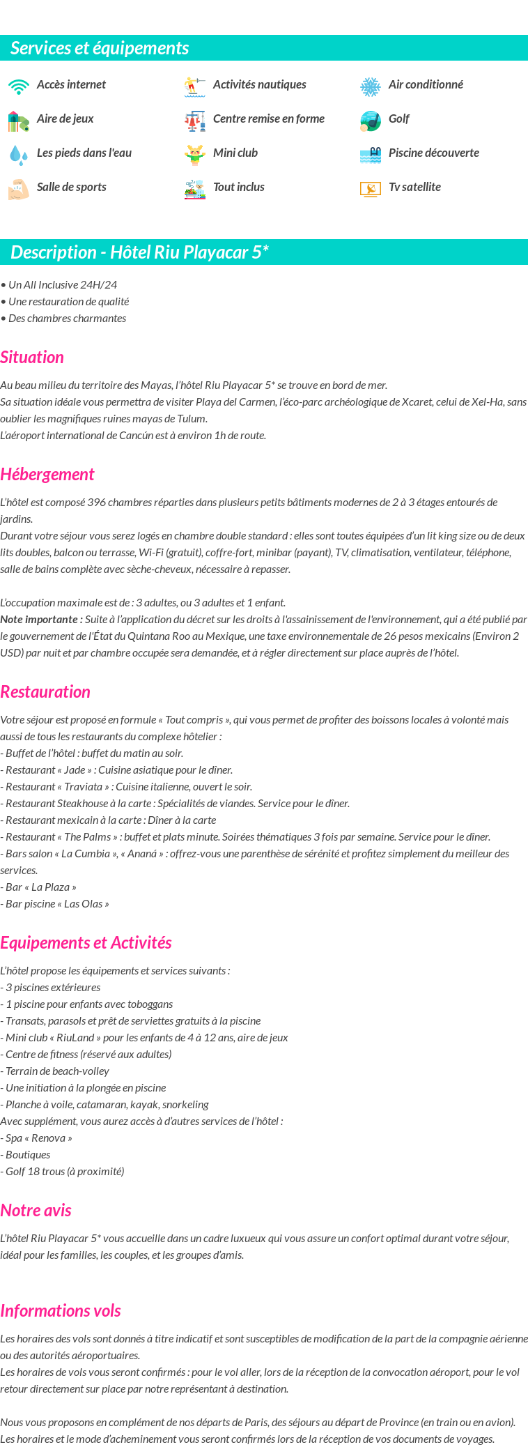 Détails du séjour