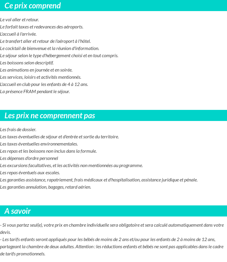 Conditions tarifaires