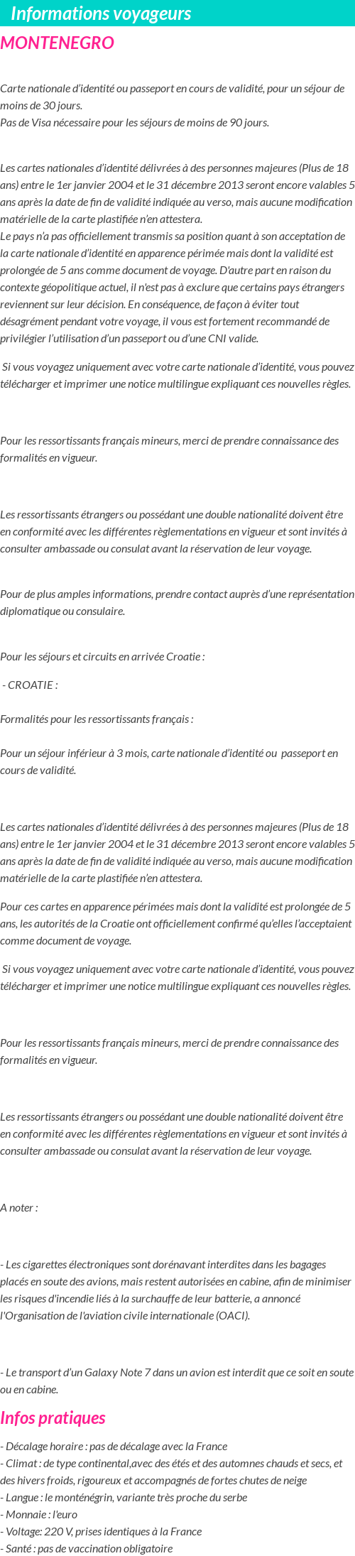Formalités et infos voyageurs