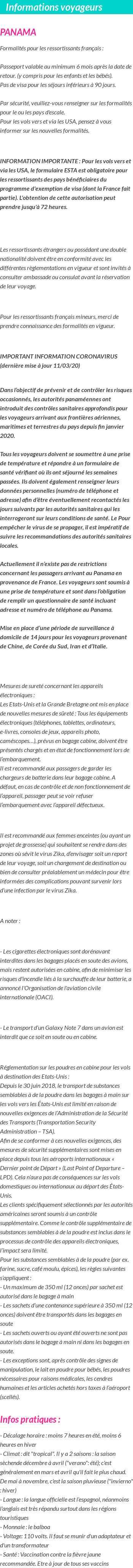 Formalités et infos voyageurs