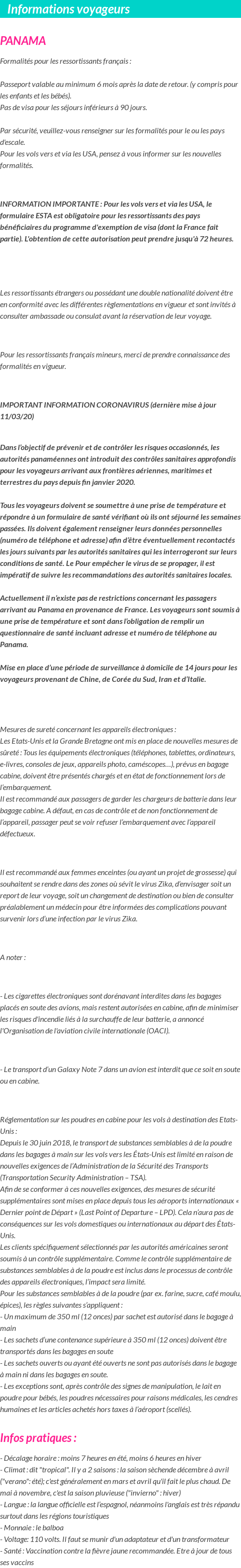 Formalités et infos voyageurs