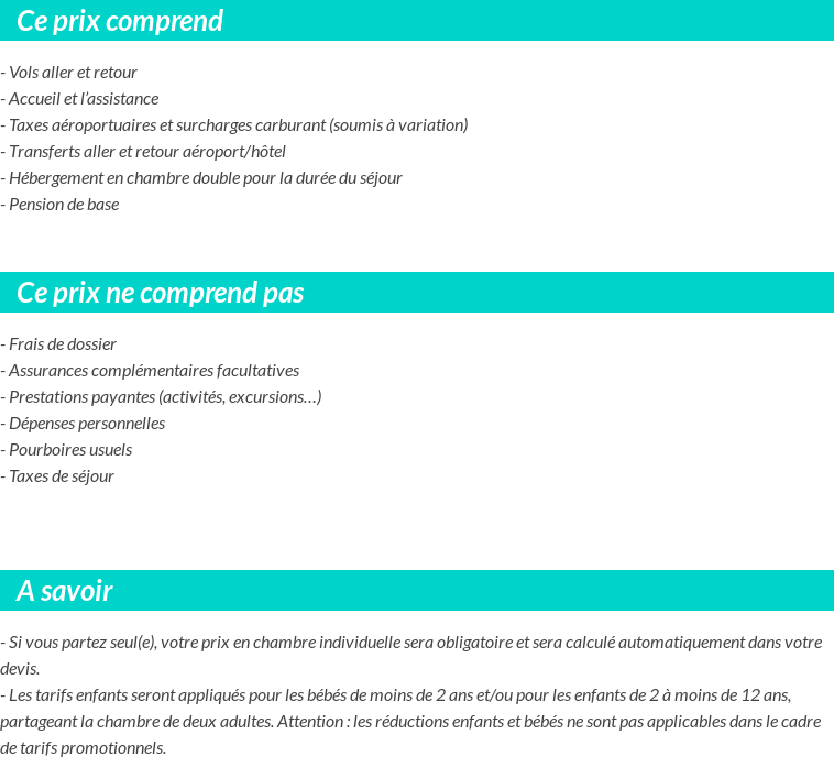 Conditions tarifaires