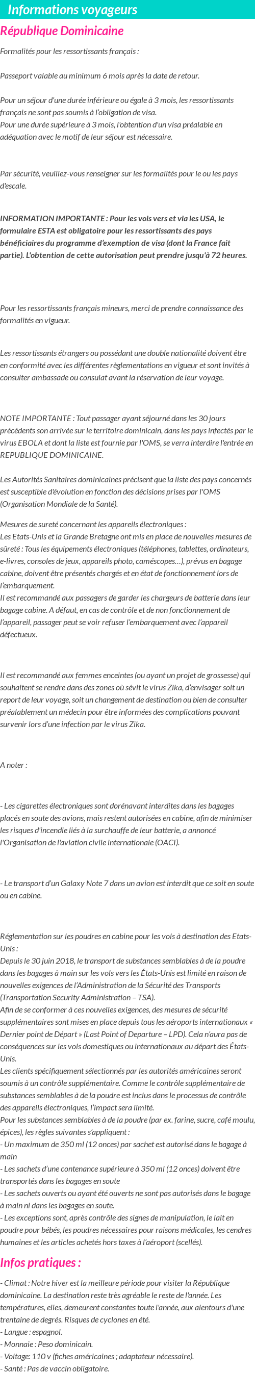 Formalités et infos voyageurs