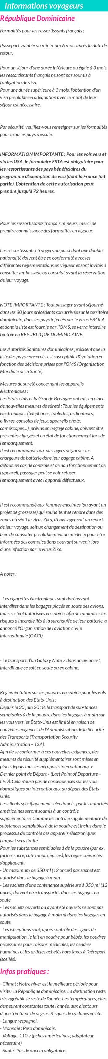 Formalités et infos voyageurs