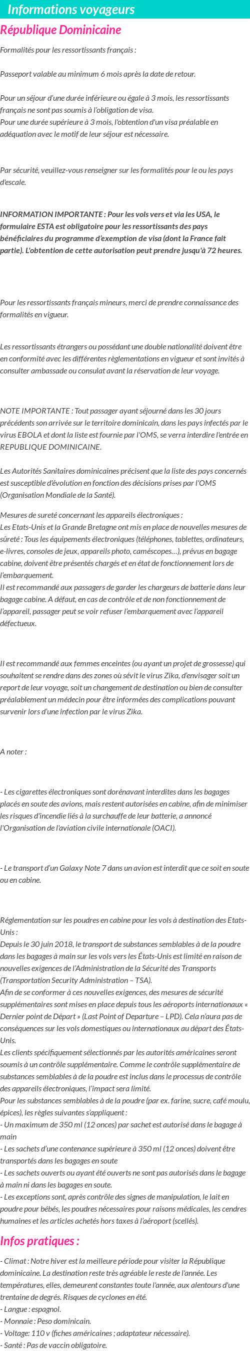Formalités et infos voyageurs