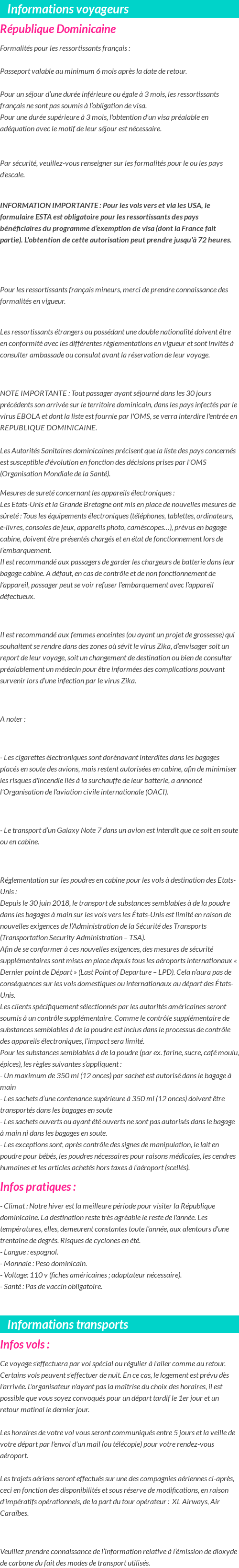 Formalités et infos voyageurs