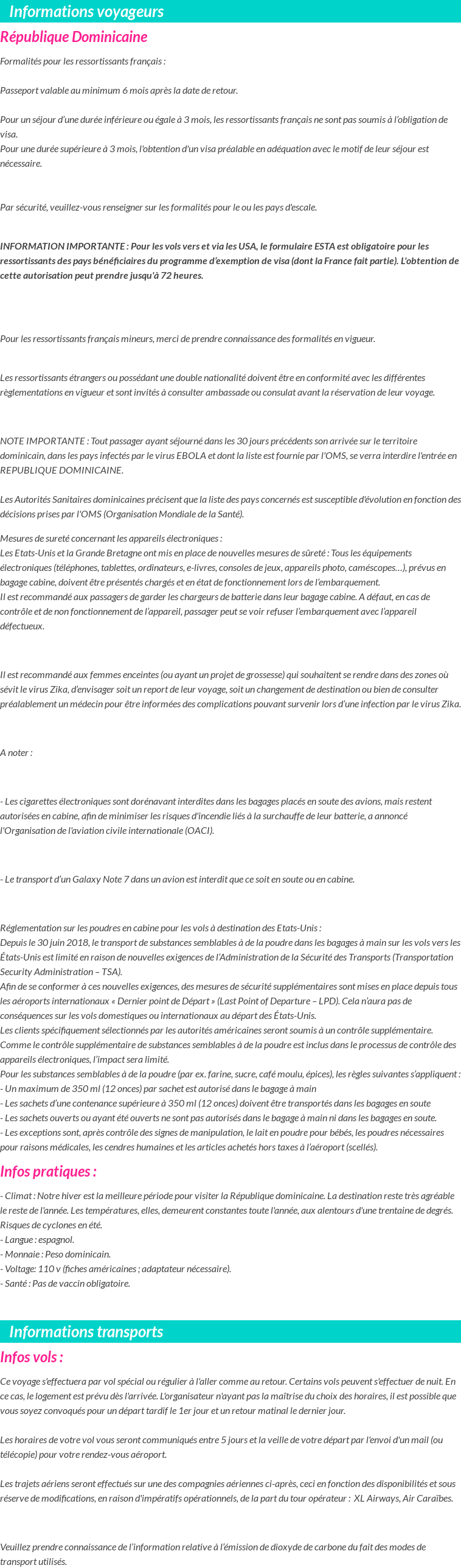 Formalités et infos voyageurs