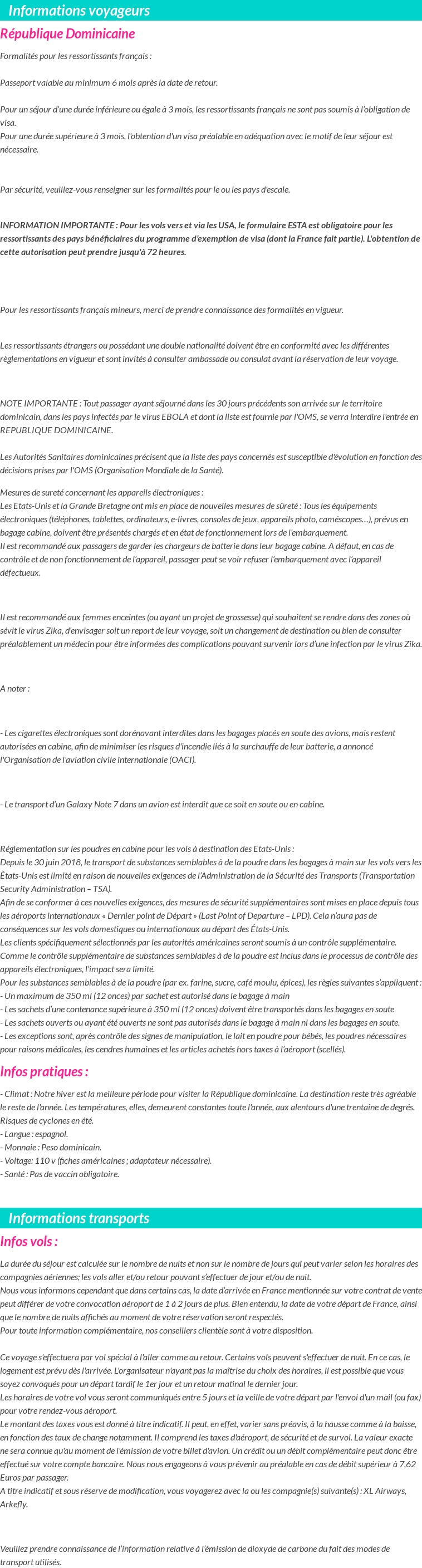 Formalités et infos voyageurs