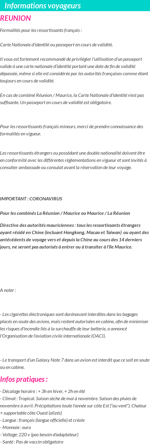 Formalités et infos voyageurs
