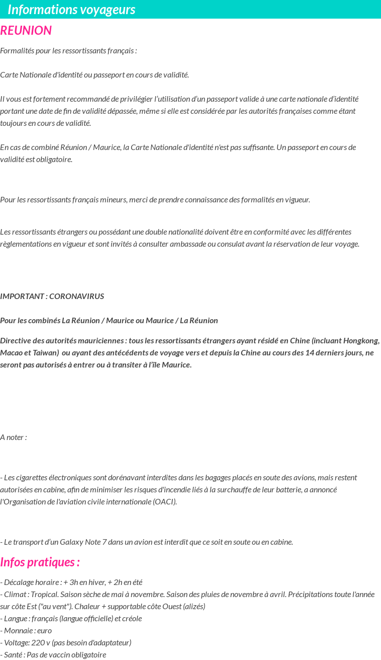 Formalités et infos voyageurs