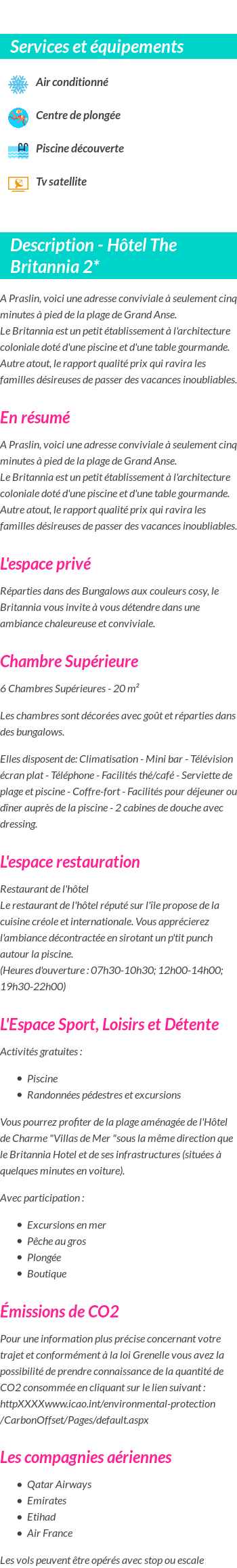 Détails du séjour