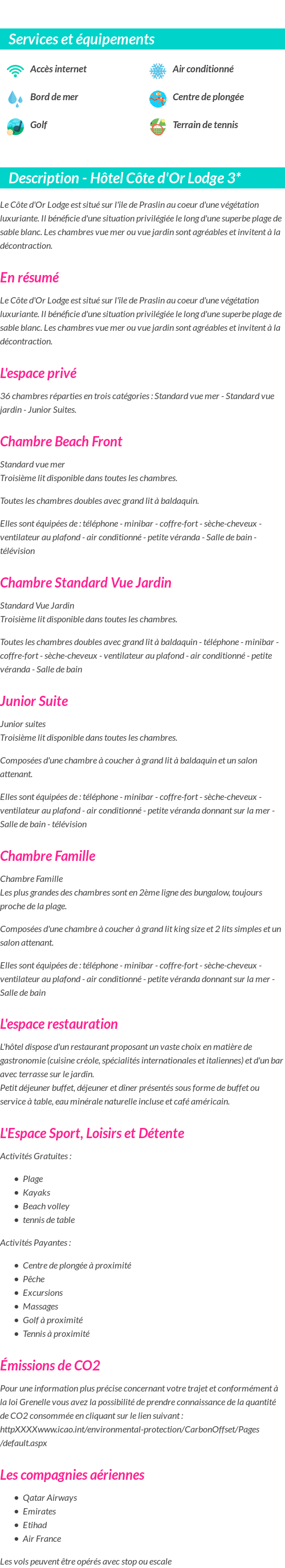 Détails du séjour