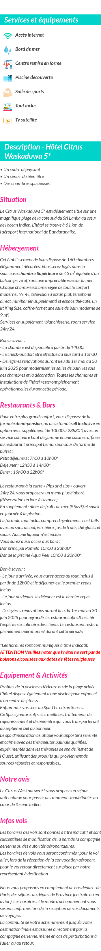 Détails du séjour