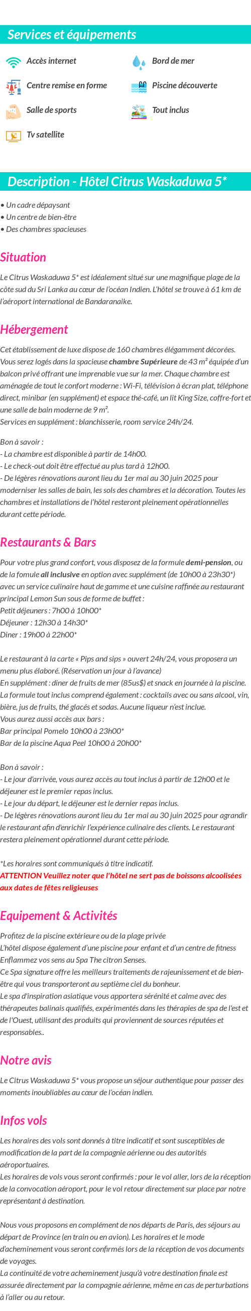 Détails du séjour