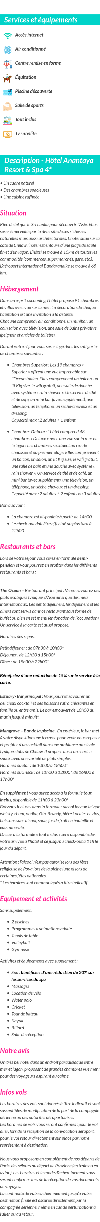 Détails du séjour