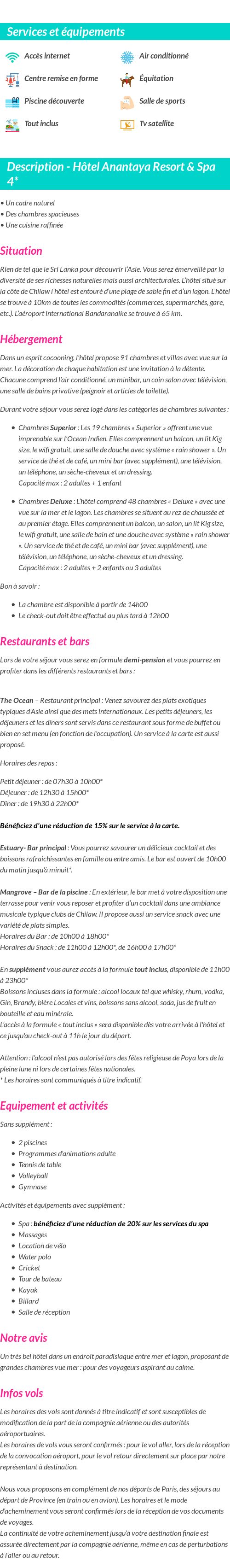 Détails du séjour