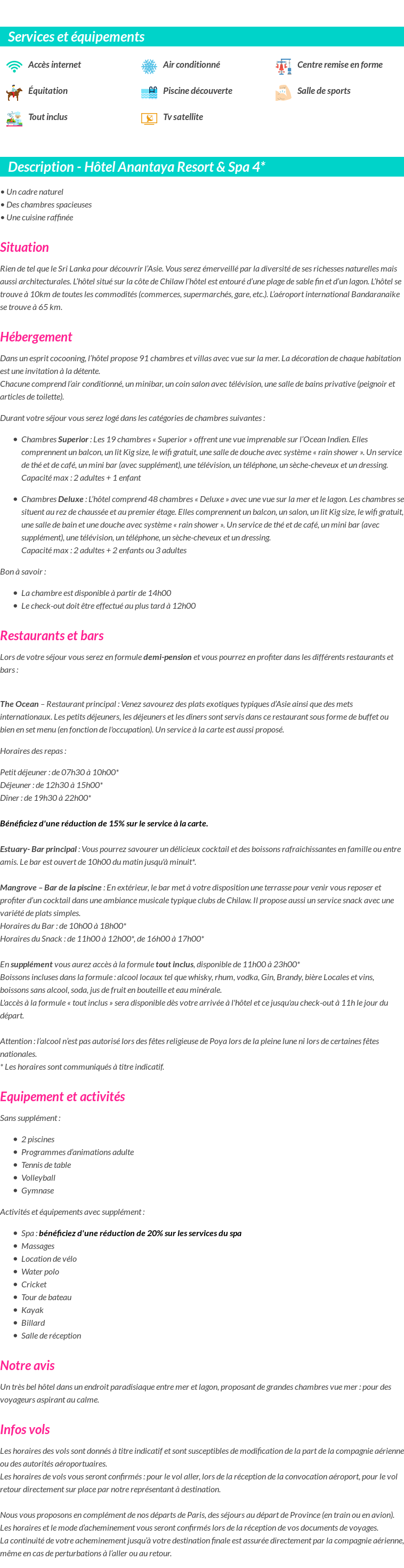 Détails du séjour
