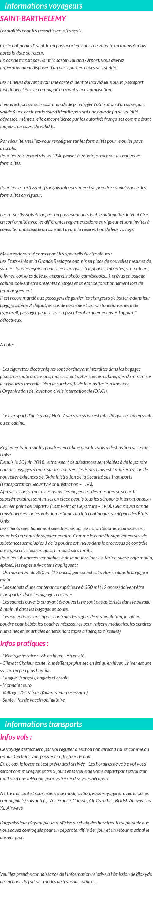 Formalités et infos voyageurs