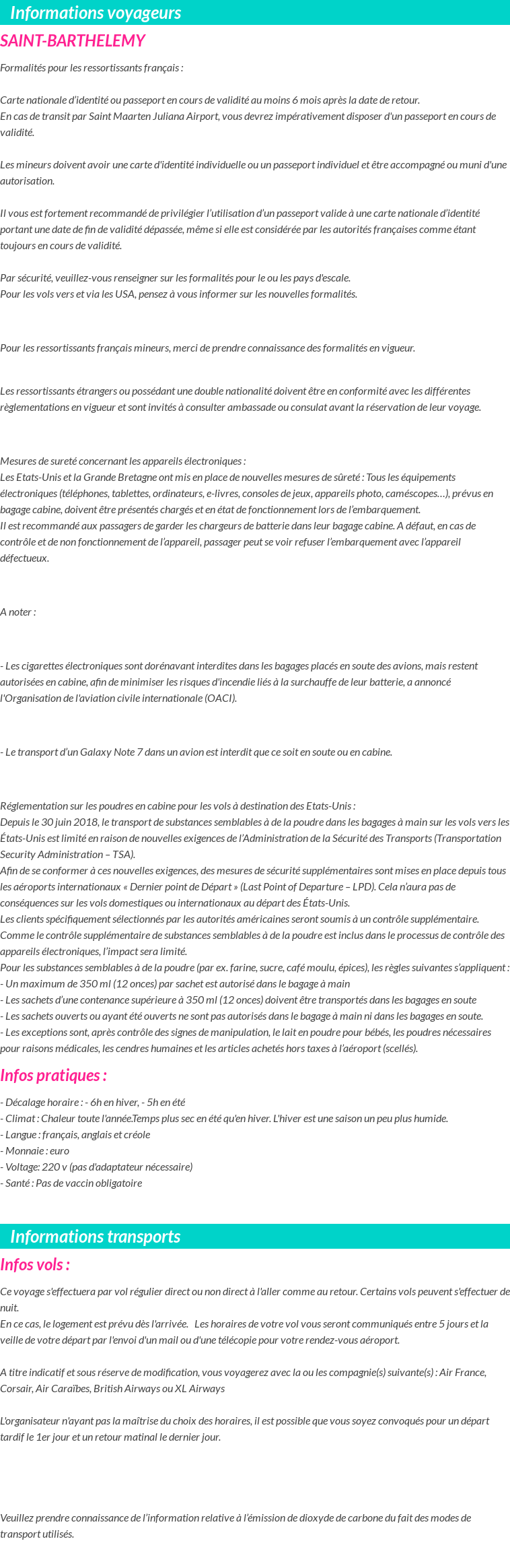 Formalités et infos voyageurs