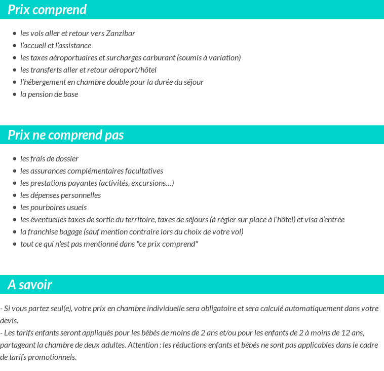 Conditions tarifaires