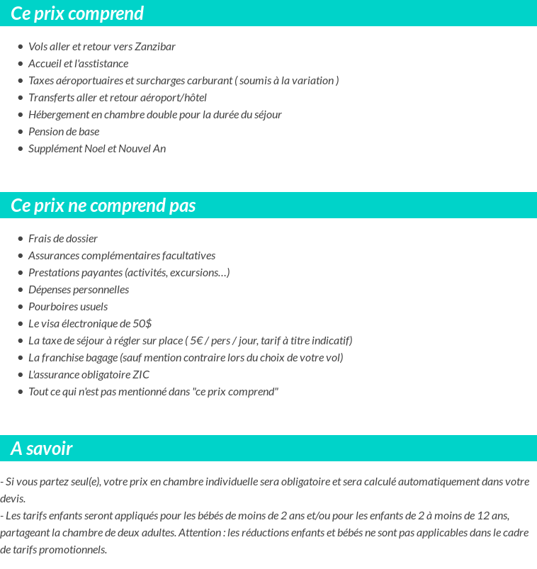 Conditions tarifaires