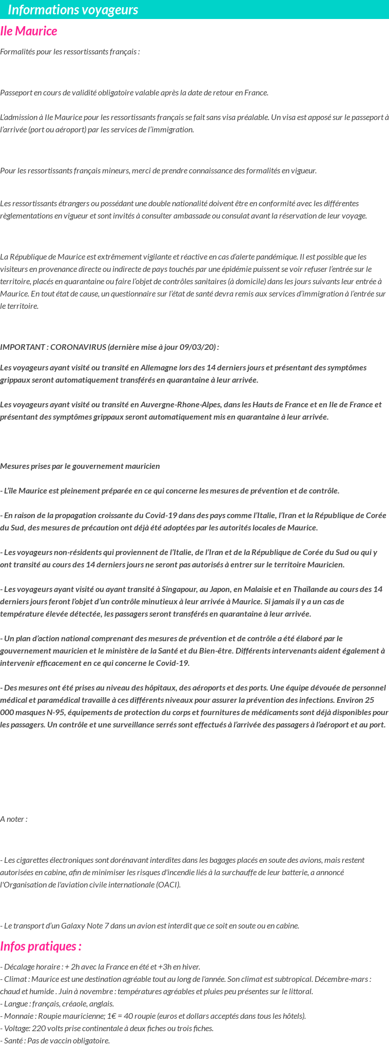 Formalités et infos voyageurs