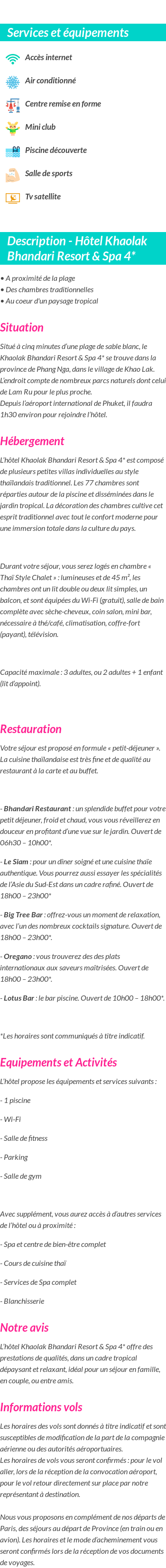 Détails du séjour