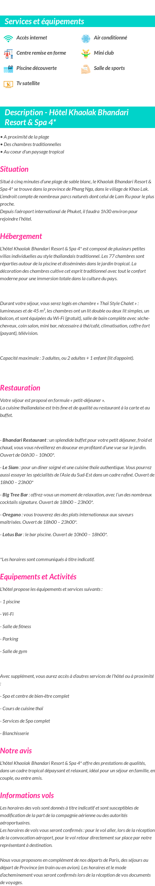 Détails du séjour
