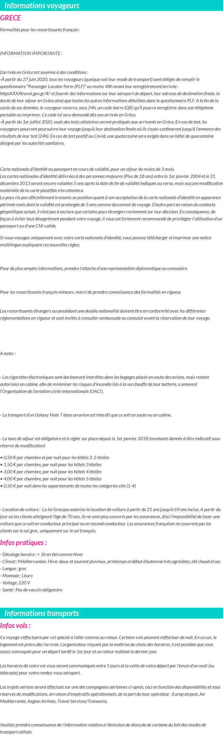 Formalités et infos voyageurs