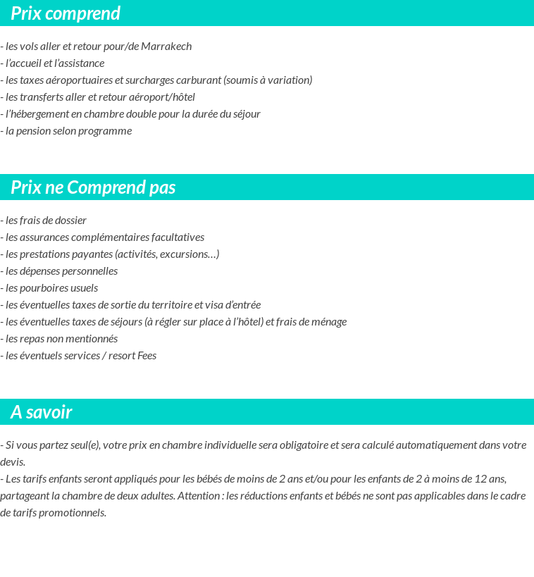 Conditions tarifaires