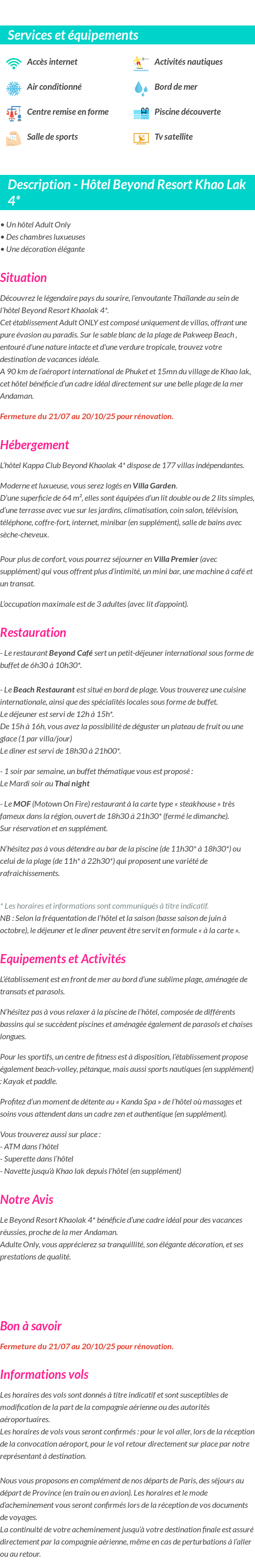Détails du séjour