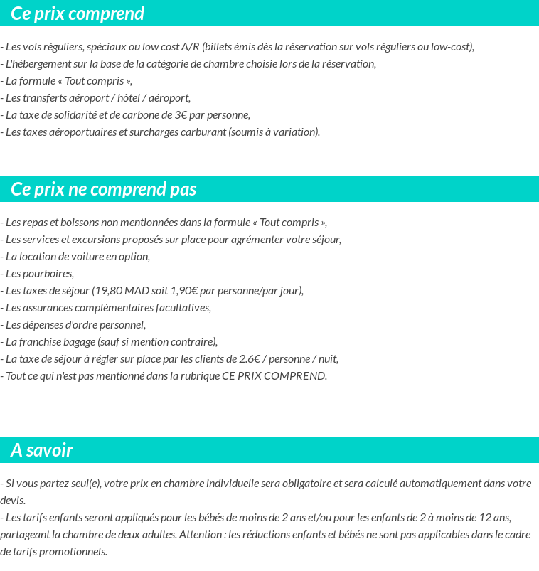 Conditions tarifaires