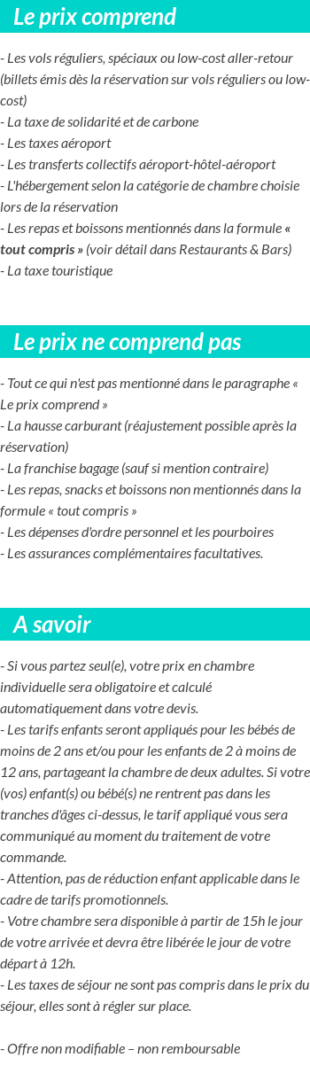 Conditions tarifaires