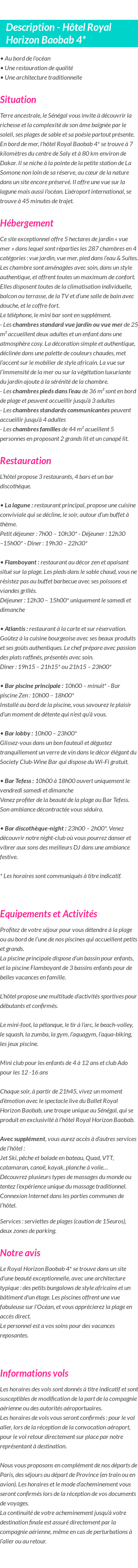 Détails du séjour