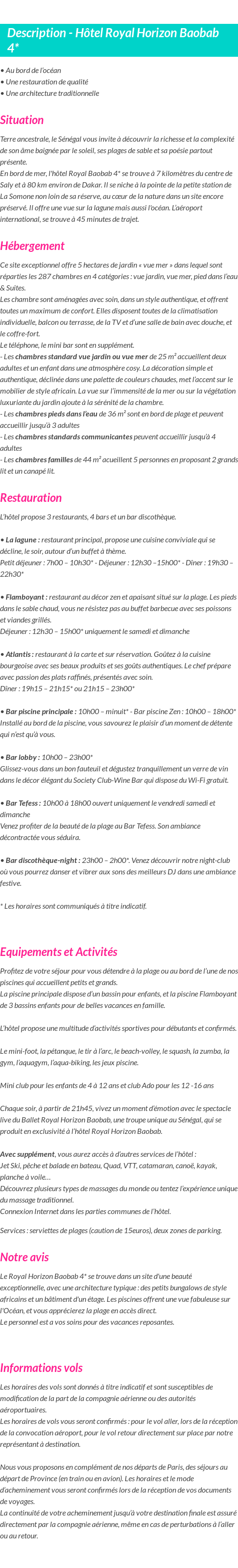 Détails du séjour