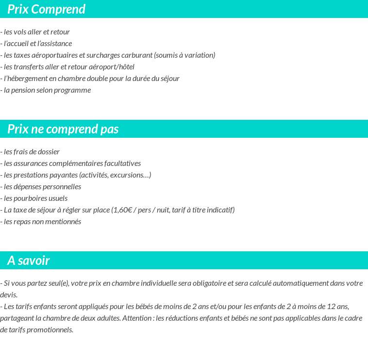Conditions tarifaires
