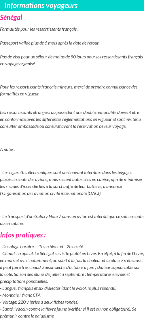 Formalités et infos voyageurs